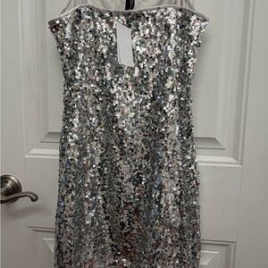 Silver Sequin Strapless Dress